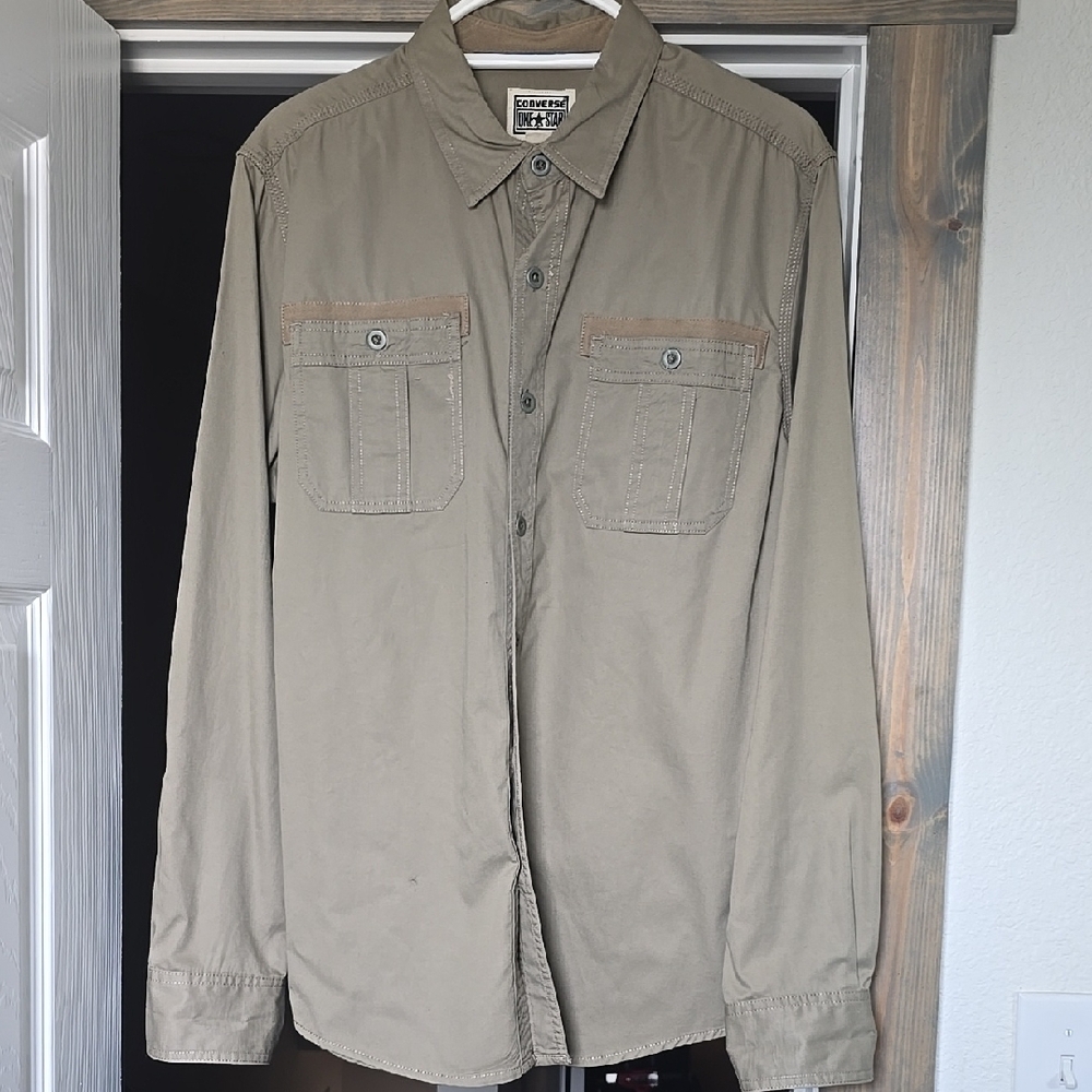 Men's Olive Button-Up Shirt